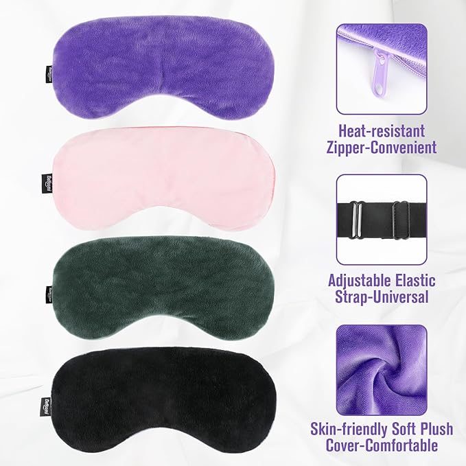 Heated Eye Mask Warm Compress for Eyes, Soothing Weighted Eye Mask for Sleeping, Microwave Moist Heating Pad Hot Compress for Eyes Relaxation, Reusable Sleep Mask for Home, Office (Purple)