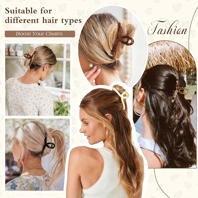 Auseibeely 6 Pcs Medium Tortoise Shell Claw Clip - 4.3 Inch Hair Clips for Women and Girls, Non-slip Hat Claw Clips for Thin/Medium Hair, Banana Jaw Clips Hair Accessories for Gift