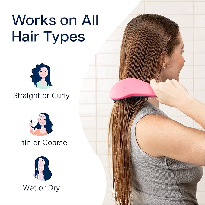 Crave Naturals Glide Thru Hair Brush - Detangler Brush for Curly, Straight, Wet or Dry Hair - Gentle Detangling Brushes for Adults, Kids, Toddlers - Hair Accessories for Women, 7.5x3" - Pink