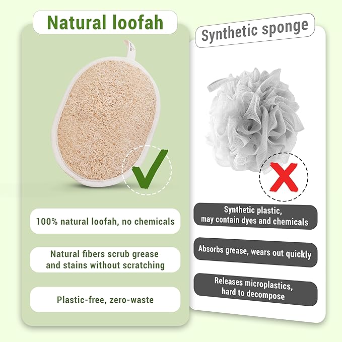 Vietnamese Natural Loofah Exfoliating Body Scrubber Pads, 100% Plant-Based Shower Luffa Sponge, Bath Loofah for Women Men (2, Pack of 2)