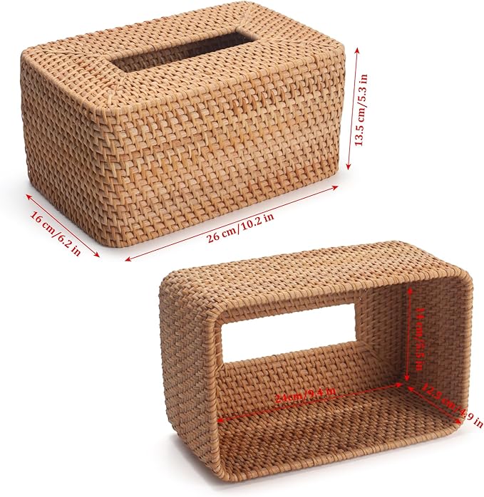 Rattan Tissue Box Cover, Rectangle Wicker Tissue Box Holder, Boho Tissue Box Cover for Living Room, Bathroom, Kitchen, Bedroom, 10.2 x 6.2 x 5.3 inch, Natural