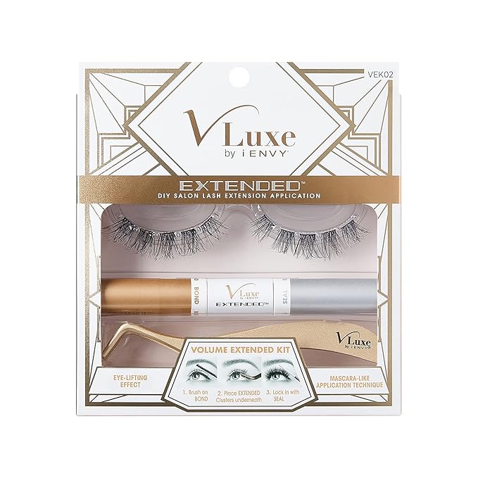 i•ENVY DIY Lash Extension Starter Kit with 10 Volume Extended Clusters, Applicator and Bond & Seal - Eye Lifting Effect, Feather Light Reusable Lash with Super Thin Microbands