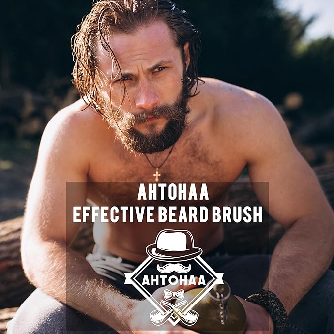 Professional Men's Beard Brush with Boar Bristles - Small Sized Travel Wooden Mustache Brush for Daily Grooming & Styling (Hat)
