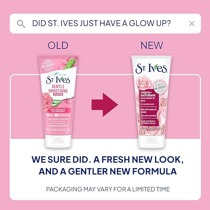 St. Ives Gentle Smoothing Face Scrub, Rose Water & Aloe Vera Exfoliator, Facial Scrub Made with 100% Natural Exfoliants, Paraben Free, Oil-Free, Dermatologist Tested 6 oz, 6 Pack