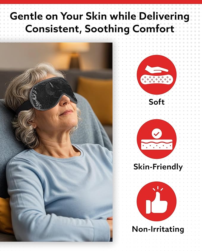 Alpi Plush Gel Beads Hot/Cold Eye Mask – Eye Masks for Dark Circles and Puffiness – Microwavable Plush Pack for Relaxation & Tension Comfort – Reusable Heated or Cooling Compress – Black, 8”x4”