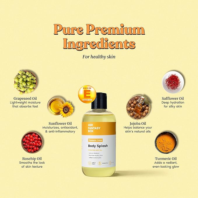 Her Fantasy Box | Body Splash Hydrating Body Oil (Pineapple Creme) - Moisturizing, Non-Greasy Formula for Soft, Smooth Skin - All-Natural, Lightweight & Nourishing