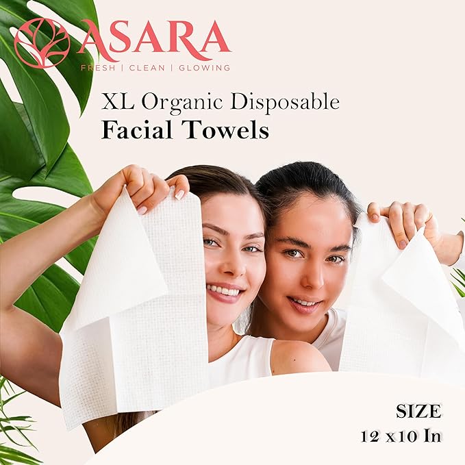 Clean Face Towels Disposable XL Facial Wipes | Add Water As a Makeup Remover | Sensitive Skin Face Towels | Organic Vegan Biodegradable - Clean Daily Towelettes | by Asara (200 Count)