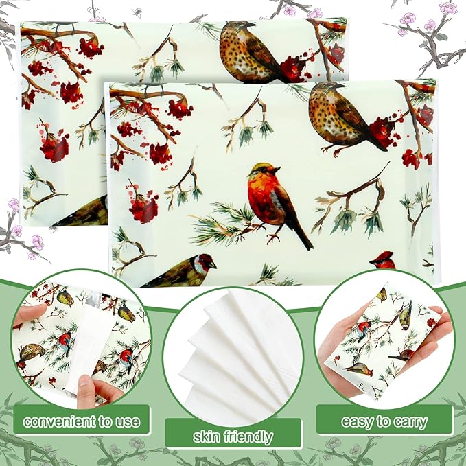 Geyee 50 Packs Tissue Travel Size Facial Paper Napkins Travel Packs Disposable Pocket Tissues for Wedding Guest Traveling School Purse Home Supplies, 500 Sheets 3 Ply(Birds)