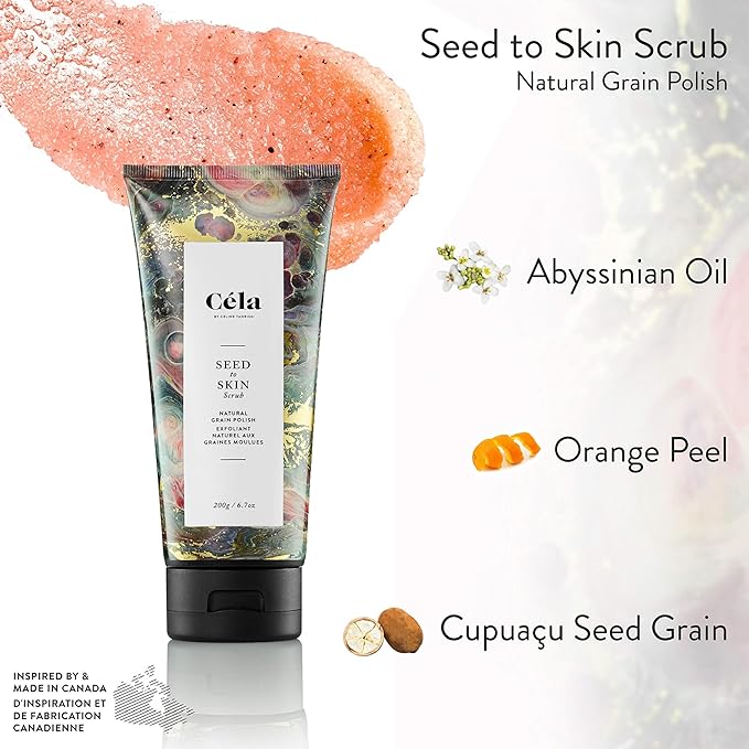 Céla Seed to Skin Body Scrub | 6.7 oz Exfoliating & Moisturizing Scrub for Smooth, Glowing Skin – Removes Dead Skin & Luxury Spa Body Polish
