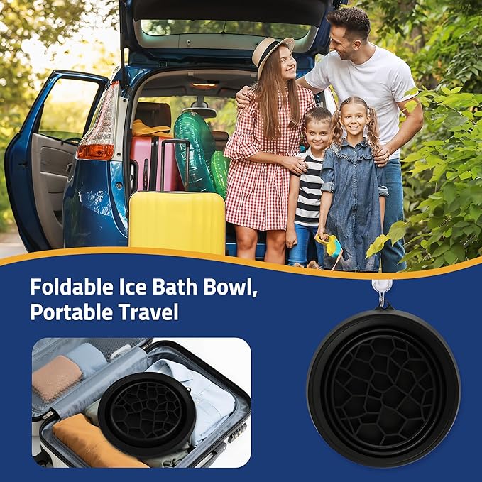 Large Bowl for Face Ice Bath, Foldable Facial Ice Bath with Built-in Icetray, Silicone Facial Ice Bath Bowl, Ice Face Bowl (Black)
