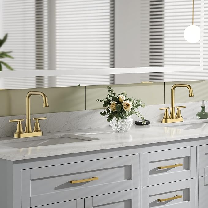FORIOUS 4 Inch Bathroom Sink Faucet 2 Hole, Brushed Gold Vanity Faucet with Pop-Up Drain, ADA Compliant Centerset Sink Faucet for Bathroom Vanity RV Powder Room