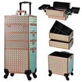 Stagiant Rolling Makeup Case Cosmetology Case on Wheels 4 in 1 Large Cosmetic Organizer Train Case Makeup Travel Case with Key Swivel Wheels Nail Artist Salon Storage Traveling Cart Trunk Rose Gold
