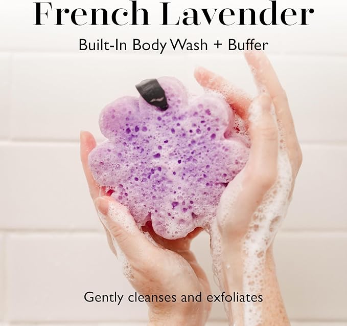 Spongellé French Lavender Wild Flower Bath Sponge | Built-in Body Wash & Body Scrubber, Shower Loofah Sponge for Women | 14+ uses
