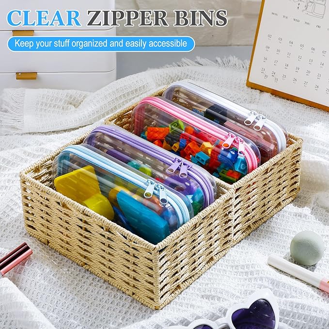 Hoolerry 4 Pcs Hard Clear Zipper Case Makeup Bags Plastic Zipper Pouch Transparent Storage Box Containers for Cosmetics, Snacks, Building Blocks, Puzzles(Clear,7.5 x 3.9 x 2 in,Multicolor)