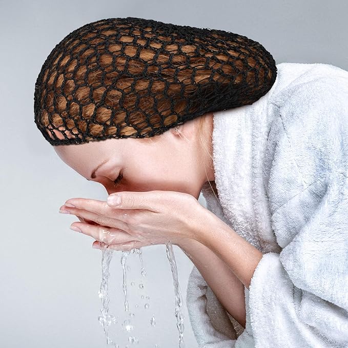 Waydress 2 Pieces Mesh Hair Net Rayon Knit Snood Women Crocheted Sleep Cap (Black)