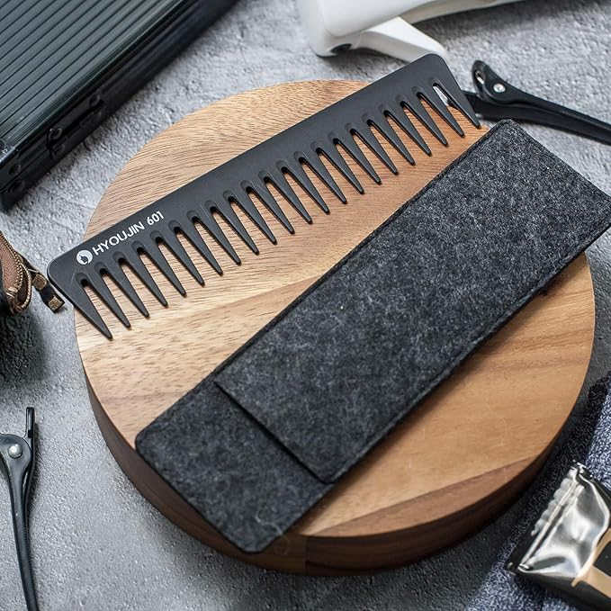 HYOUJIN 601 Black Carbon Wide Tooth Comb Detangling Comb Detangler Hair Comb for Long Wet hair Hair Straighten Curly Hair 230℃ Heat Resistan