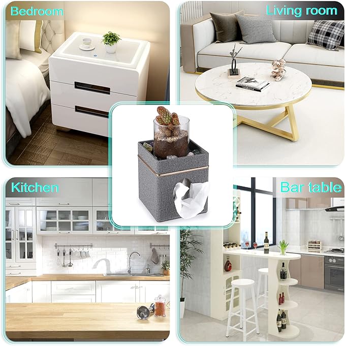 Sumnacon Tissue Box Cover Square Linen Tissue Box, Cube Tissue Box Holder with Top Tray, Stylish Tissue Cover for Bathroom Toilet Living Room Bedroom Table Desk Home Office Car Bar, Grey