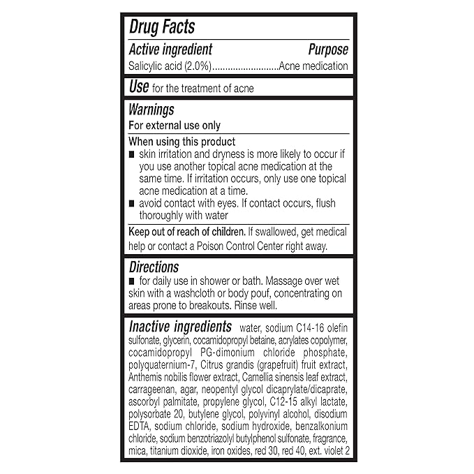 Amazon Basics Clarifying Pink Grapefruit Body Wash, 2% Salicylic Acid Acne Treatment, Foaming, Refreshing, Prevents Breakouts, Dermatologist Tested, 8.5 fl oz, 4-Pack (Previously Solimo)