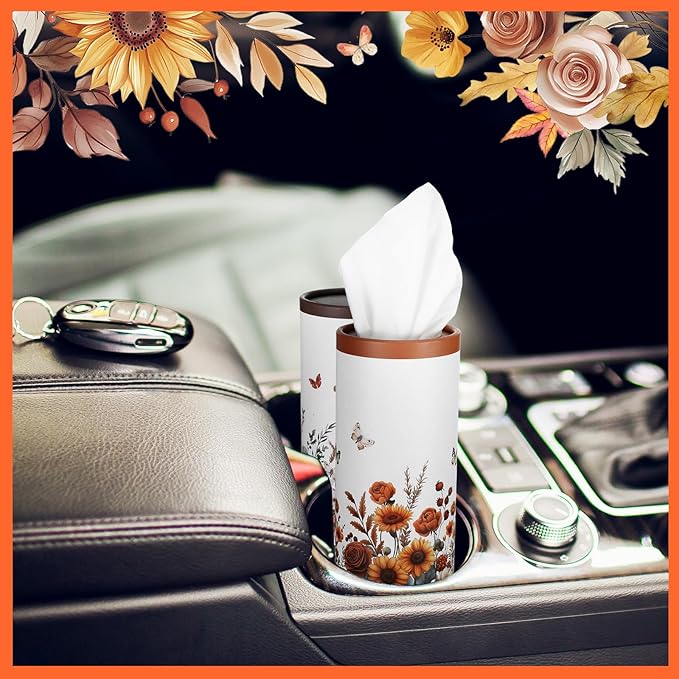 12 Pack Spring Floral Tissue Boxes for Car Cylinder Bulk Wildflower Round Cylinder Holder with 3 Ply Facial Tissues for Spring Travel Bathroom Office Decoration Supplies