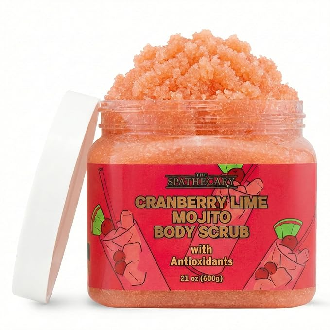 Cranberry Lime Mojito Sugar Scrub - Exfoliating & Hydrating Body Scrub With Antixoidants & Vitamin C To Help Soften & Smooth for Glowing Skin, Body Care Exfoliator & Cleanser, 21 oz