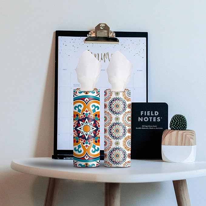 4-Pack Car Tissue Cylinders - Retro Boho Pattern, Fits Car Cup Holders, Travel Tissue Tubes with Facial Tissues (Retro Design)