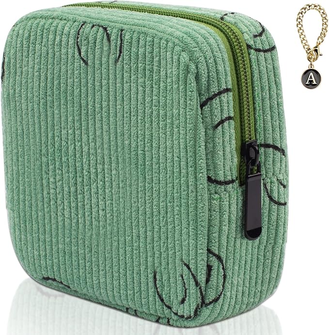Sanitary Napkin Storage Bag, Corduroy Period Bag for Women, Cute Portable Period Pouch with Zipper, Sanitary Pads Bag Tampons Holder for Purse, First Period