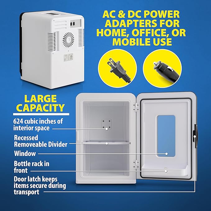 Koozam Mini Portable Compact Fridge and Warmer - For Desk home or travel Keep Your Drinks and Snacks Cosmetics and Skin Care Fresh Anywhere You Go - With Display Controller