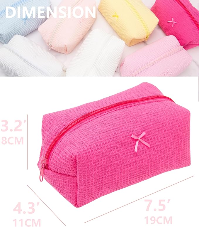 PAZIMIIK Cozy Makeup Bag Travel Cosmetic Bag for Women Soft Toiletry Bag Aesthetic Makeup Organizer Portable Large Zipper Pouch for Skincare Beauty Accessories Brushes Waffle Hotpink