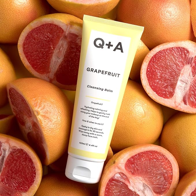 Q+A Grapefruit Cleansing Balm (125ml), Natural Makeup Remover with Cocoa Butter and Squalane, Hydrating Face Cleanser, Skincare for All Skin Types, Cleanse and Moisturize Skin