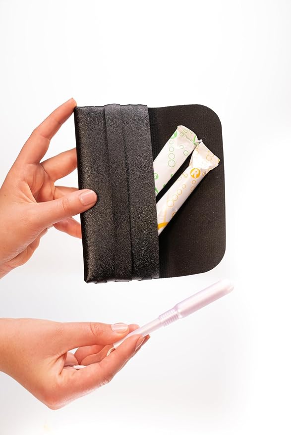 TAMPONCASE Travel Tampon Case, Compact and Discreet Tampon Organizer, Portable Storage Pouch for Feminine Hygeine Products, Ideal for Purse, Gym Bag, or Travel (Black)