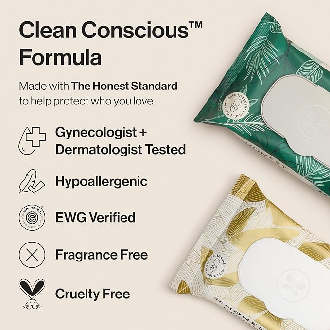 The Honest Company Hypoallergenic Flushable Wipes for Sensitive Skin, Tropical Leaves, 336 Count