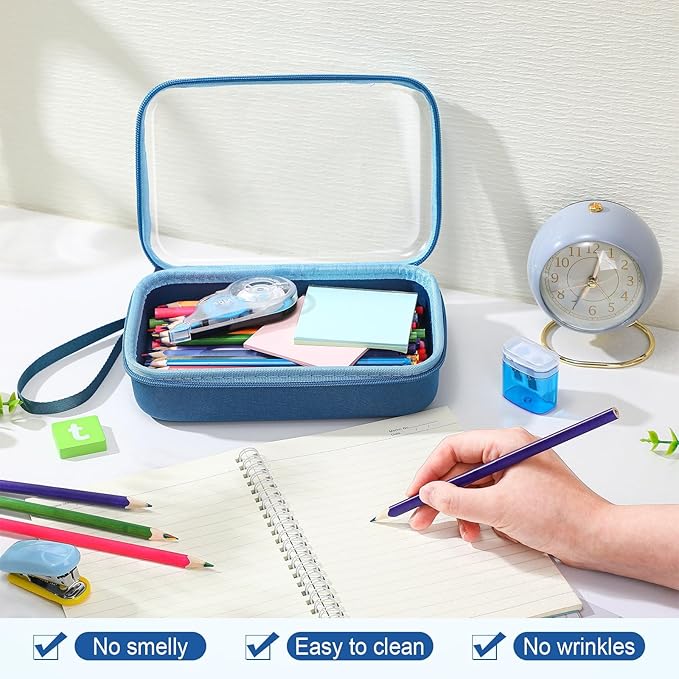 4 Pcs Hard Clear Zipper Case Hard Shell Plastic Pencil Case Large Transparent Pencil Box Portable Travel Organizer Toy Storage Bins for Home Office Cosmetics(Gray,Dark Blue,Blue,Black)