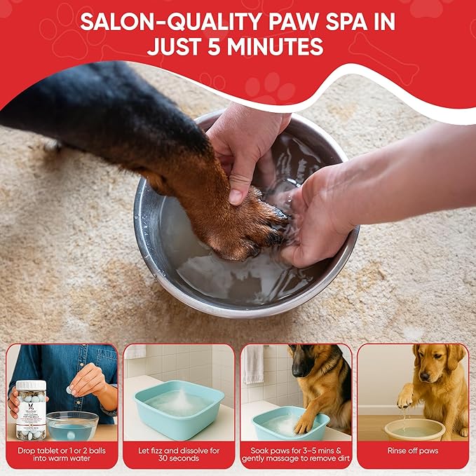 Warren London Deep Cleaning Paw Soak & Spray Combo | Soothes Itchy Paws with Seaweed, Tea Tree Oil & Aloe Vera | Anti-Lick Treatment | 12 Tablets + Deep Clean Paw Spray | Groomer-Approved Relief