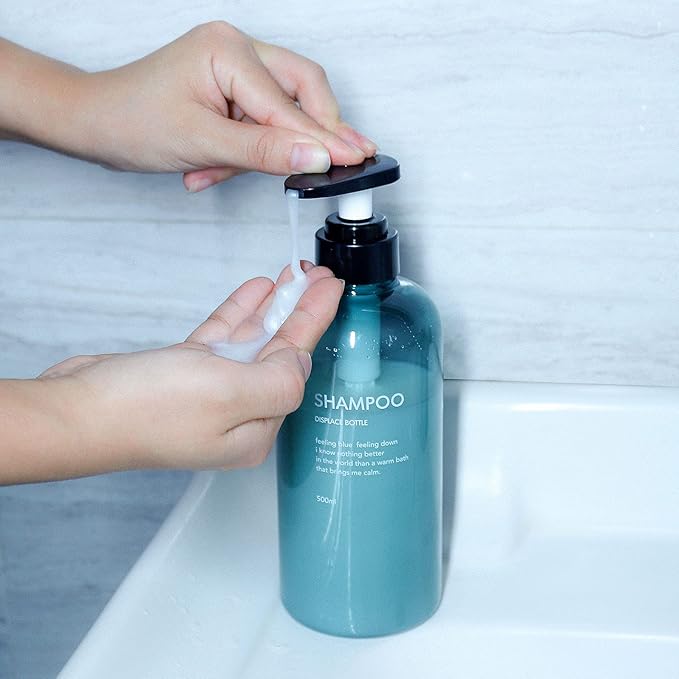Refillable Shampoo and Conditioner Bottles, 10oz/300ml Shampoo Conditioner Body Wash Dispenser for Hotel Bathroom, 3pcs Plastic Shampoo Bottles with Pump (Blue)
