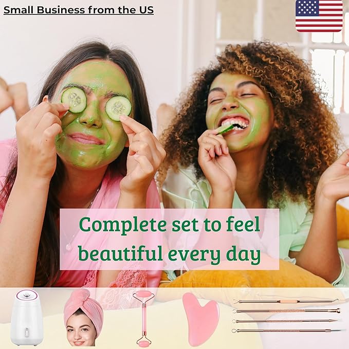 Facial Steamer,Complete Home Spa Set – Jade Roller, Gua Sha, Blackhead Remover Tools, Microfiber Hair Towel, Deep Pore Cleansing, Hydrating