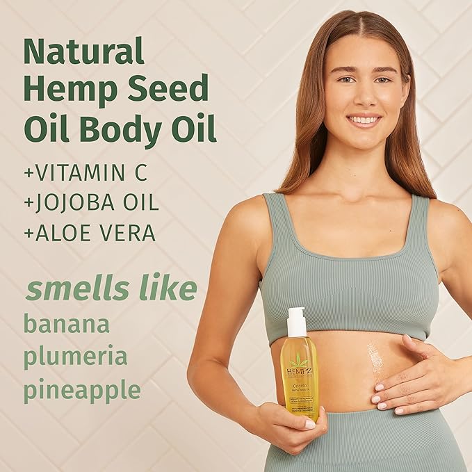 Hempz Original Floral Banana Hydrating Body Oil for Scars & Stretchmarks - Moisturizing Vitamin Rich Hempseed Formula for Restoring Damaged or Extremely Dry Skin, for Men or Women, 6.76 Oz
