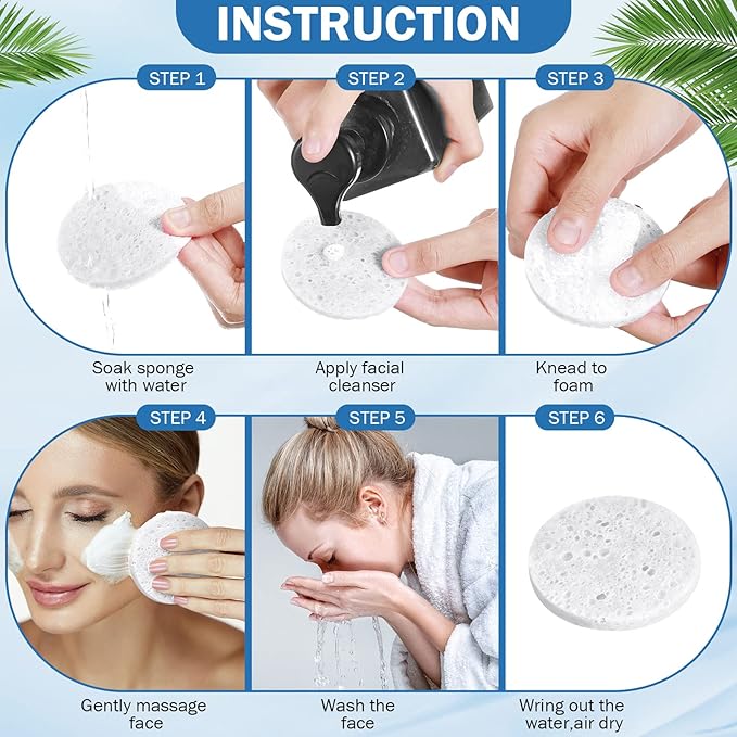 300 Count Compressed Facial Sponges Natural Face Sponges for Cleansing Disposable Facial Exfoliating Pads for Estheticians(White)
