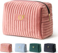 COSHAYSOO Travel Makeup Bag Quilted Make Up Pouch Initial Velvet Cosmetic Case with Butterfly Decor for Young Women 18 19 20 21 22 23 24 25 26 27 28 29 30 40 50 Year Old Birthday Gifts Pink Letter O