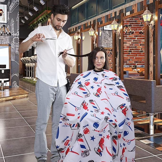 Professional Hair Cutting Cape with Neck Duster Brush, Large Size Salon Barber Cape for Men, Women and Kids(White with Colorful Pattern)