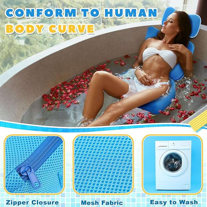 Yerliker 1 Pcs Foldable Hot Tub Booster Seat for Adults Adjustable 2 Heights up to 6.3" with Bath Pillow Weighted Spa Cushion 3D Air Mesh Inflatable Hot Tub Seat Accessories for Spa Bathtub Pool