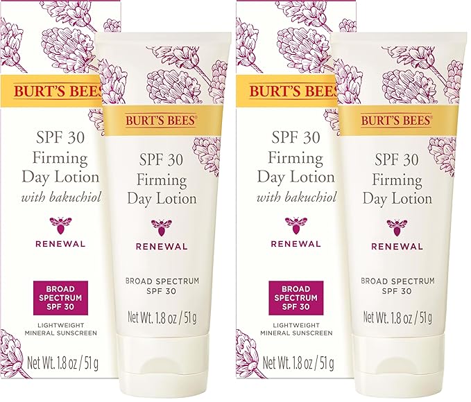 Burt's Bees Renewal SPF 30 Firming Day Face Lotion With Bakuchiol,Sunscreen Face Lotion With Natural Retinol Alternative,98 Percent Natural Origin Skin Care,1.8 oz. Tube,(Pack of 2)