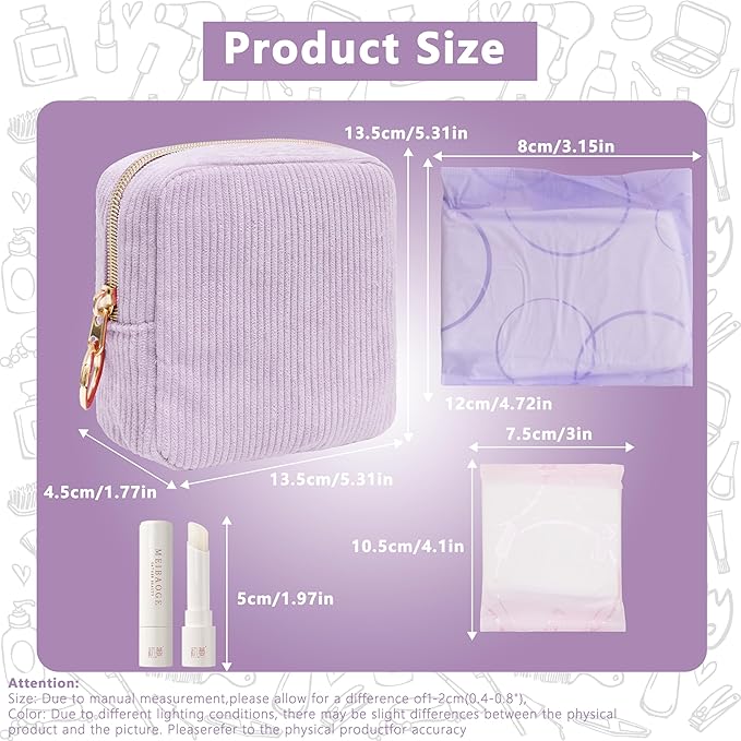 Period Bag for Girls, Corduroy Sanitary Napkin Storage Bag, Period Pouch & Tampon Holder, Feminine Care Organizer（Purple）