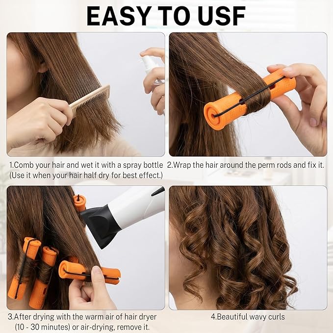 60 Pcs Perm Rods for Long Hair, Cold Wave Perm Rods Set for Women's Long & Short Plastic Curling Rollers for Hair Curling and DIY Hairdressing Styling Tool（0.28 x 3.22 inches）