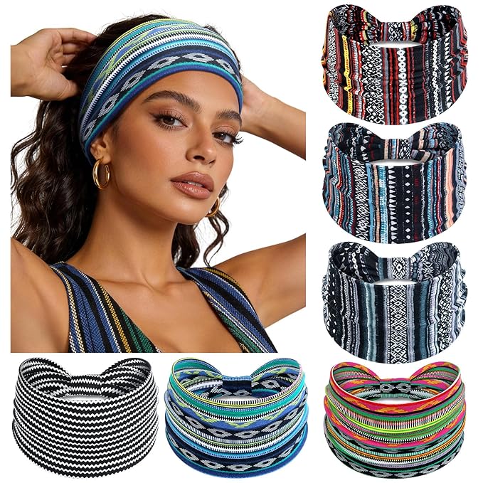 Wide Headbands for Women Knotted No Slip Head Bands Soft Turban Headband Hair Accessories Boho African Solid Color Head Wraps for Women Yoga Workout Pack of 6