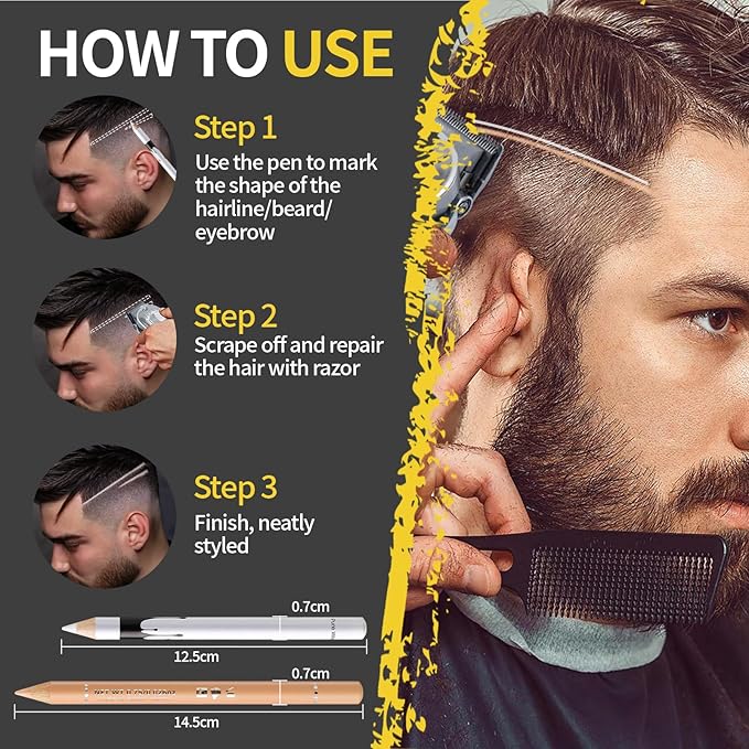 Noerrors 12Pcs Barber Pencil White Beige Skin Tone Magic Hairline Pencils Set Beard Guide Pen with Sharpener Barber Chalk for Lineup Edge Hair Design Shaping Trace Makeup Tool for Men