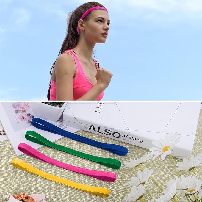 Duufin 20 Pieces Elastic Sport Headbands for Women and Girls - Non Slip Grip Headbands in 20 Colors - Ideal for Volleyball, Tennis, Yoga, Basketball, Walking, Exercise, Running
