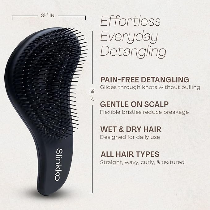 Wave Detangling Brush for Wet & Dry Hair, Dual Flexible Bristles, Anti-Breakage Hair Brush for Curly, Thick & Fine Hair, Women & Kids – Onix Matte