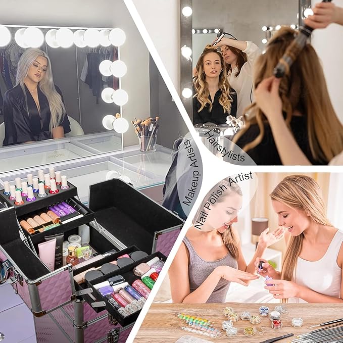 TOPACK Professional 4-In-1 Rolling Makeup Train Case, Large Makeup Travel Case with Key Shoulder Strap/Handle Cushion I Makeup Train Case Organizer I Cosmetology Case on Wheels