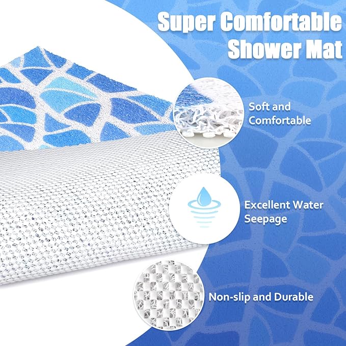 Shower Mat Bathtub Mat Non-Slip: 24x32 Inch, Soft Comfort Bath Mat with Drainage Holes, PVC Loofah Massage Bathmat for Shower, Tub, Bathroom, Wet Areas, Quick Drying
