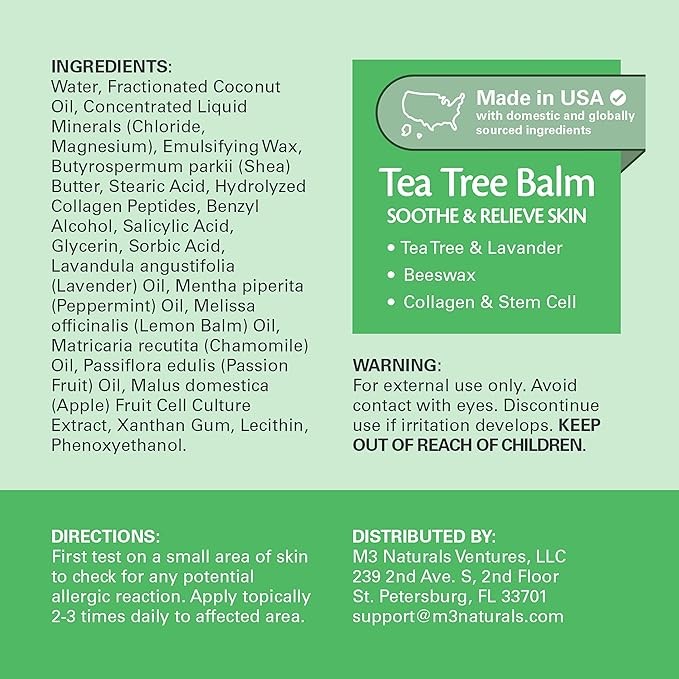 Tea Tree Oil Foot Balm – Soothing Moisturizer for Dry, Cracked Feet & Nails | Hydrating & Nourishing Skin Care for Tired, Rough, and Calloused Feet | Refreshing 2 oz Balm by M3